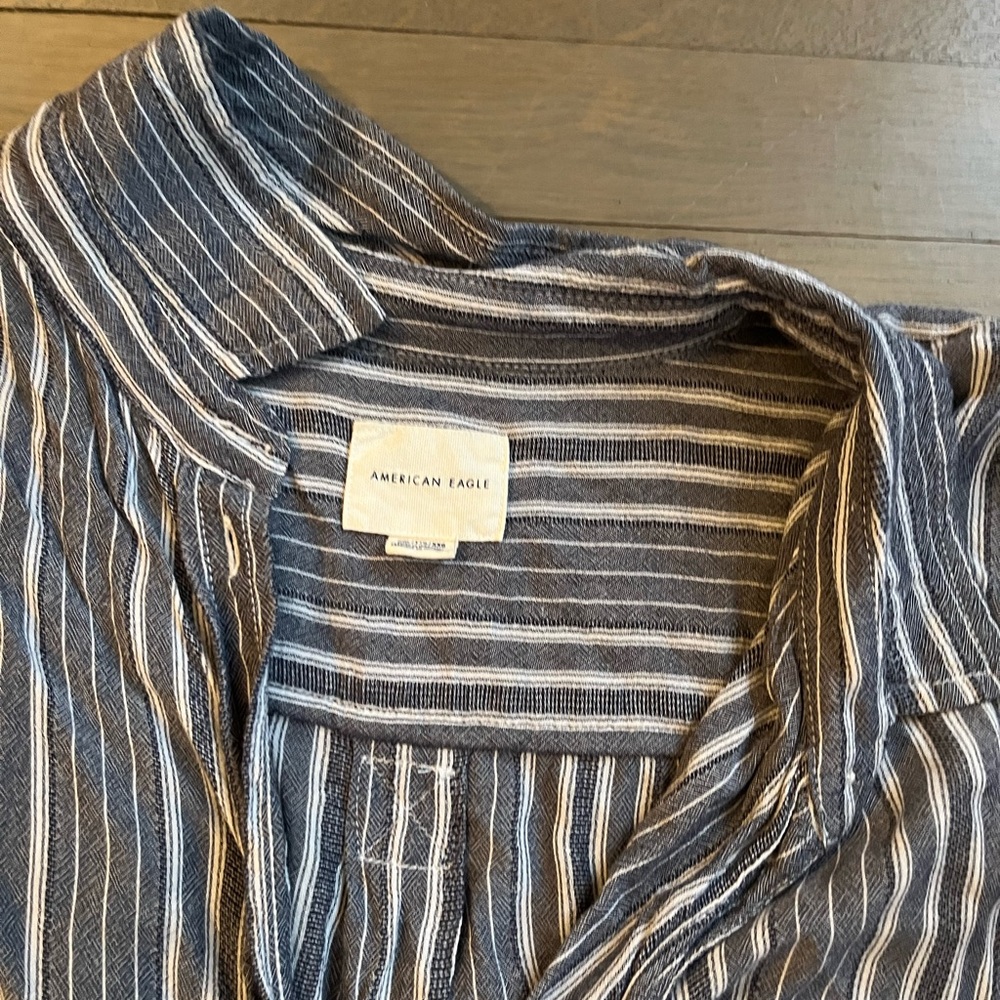 American Eagle Striped Button Down Tie Front Top - image 3